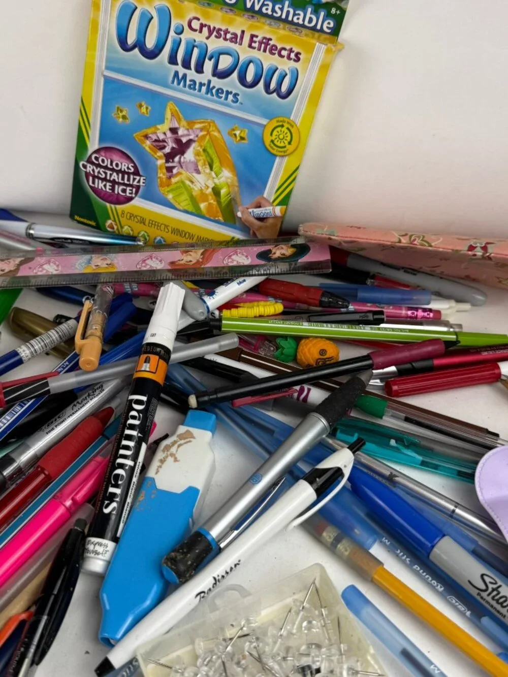 Huge Office & School Stationery Lot: Crayola Window Markers, Pens, Rulers & Pins